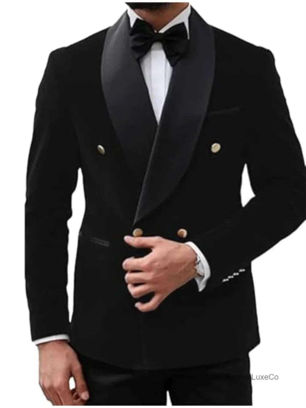 Men's Velvet Tuxedo Jacket Shawl Lapel Double Breasted Blazer Formal Wedding